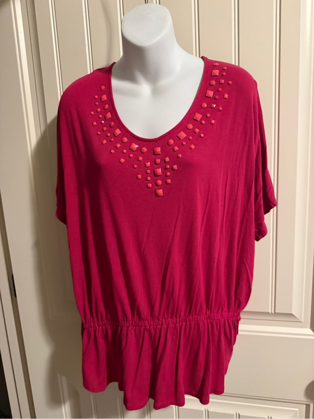 Chico Women's Fuchsia Stud-Accent Scoop Neck Top